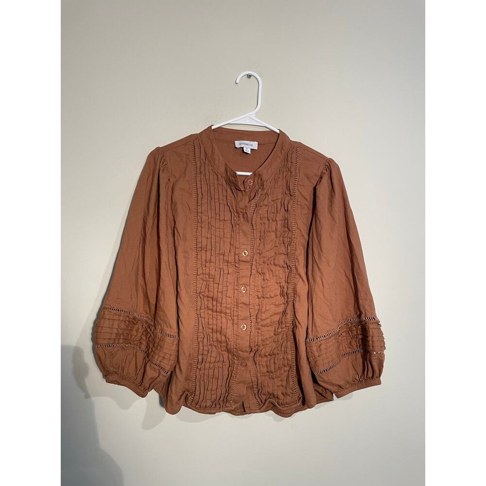 Evereve Rust Brown Button-Front Pintuck Blouse